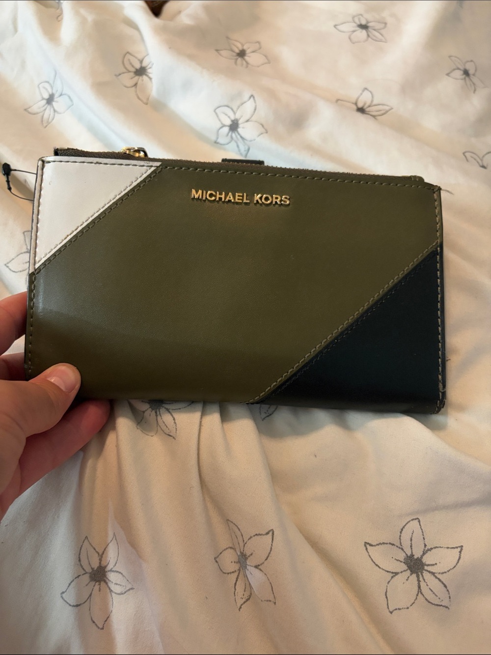 Michael Kors Olive, Black & White Colorblock Zip Wallet